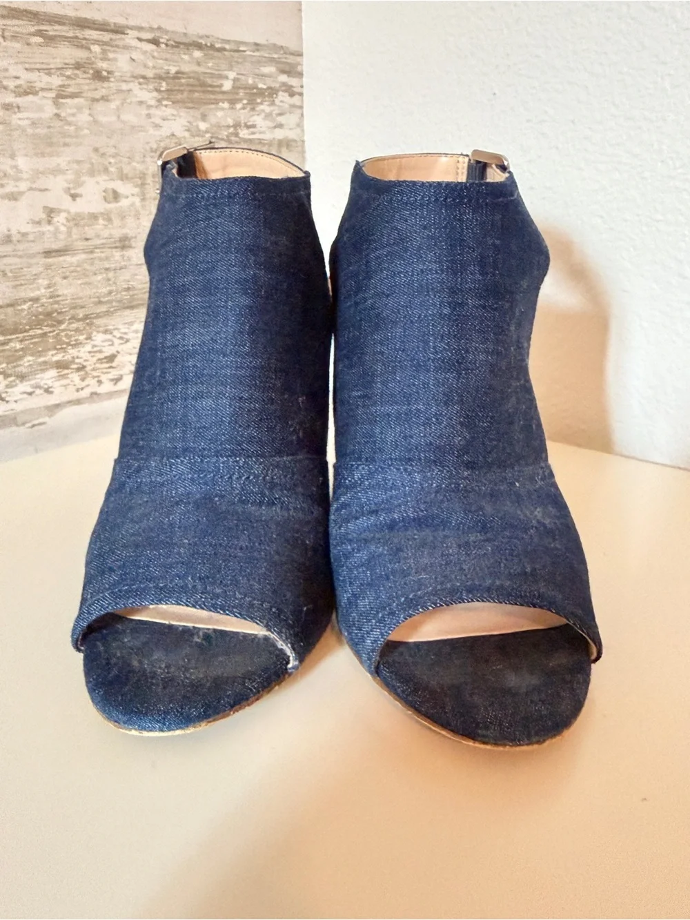 Nine West Denim Cork Wedge Peep-Toe Sandals - Dark Blue